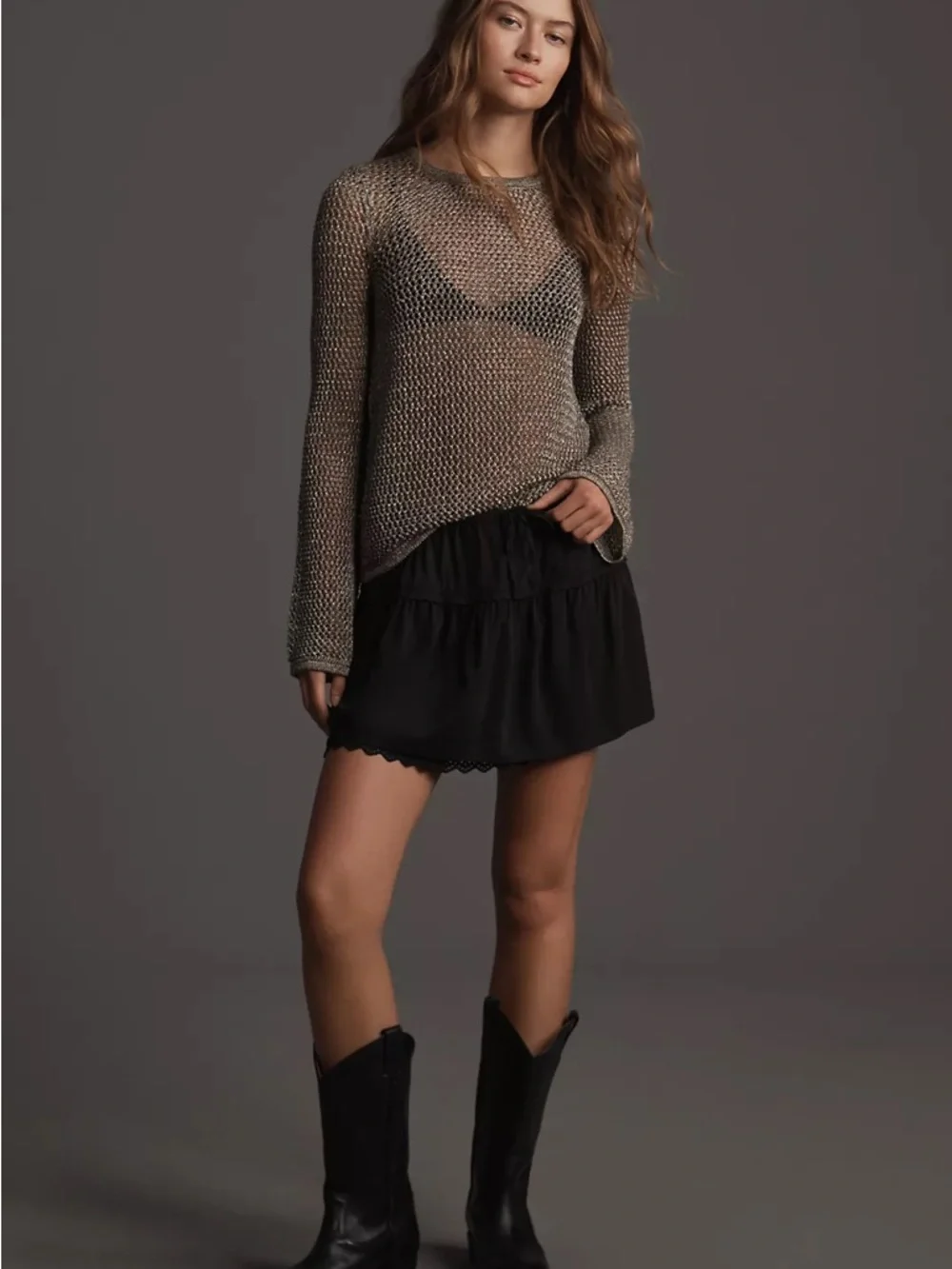 Anthropologie Metallic Open-Stitch Sweater - Picture 4 of 14